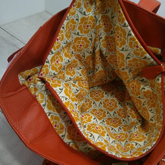 Emma Fox Large Leather Orange & Brown Color block gold tone Hardware Purse Bag - Picture 13 of 15